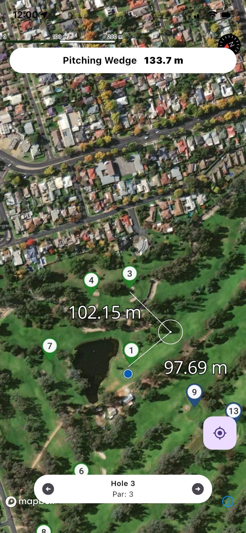 ShotMaker hole 3 view with distance measurements